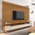 Rack com Painel Ripado para Tv 86 Polegadas Pés em Madeira Maciça Vivare