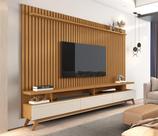 Rack com Painel Ripado para Tv 86 Polegadas Pés em Madeira Maciça Vivare