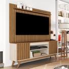 Rack com Painel Ripado para TV até 65 Polegadas MDF 166cmx203cm Pés em Madeira Maciça Malibu Classic Wood Marrom Off White/Freijó