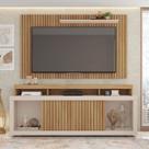 Rack com Painel Ripado para TV até 65 Polegadas MDF 180cmx174cm Esmeralda Branco Buriti/Off White Rack com Painel Ripado para TV até 65 Polegadas MDF 180cmx174cm Esmeralda Branco Buriti/Off White