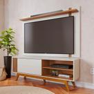 Rack com Painel Ripado para TV até 70 Polegadas 180cmx168,2cm Pés em Madeira Maciça Otawa e Leme Porta Deslizante Artesanal Branco Off White Matte/Fre