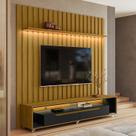Rack com Painel Ripado para TV até 70 Polegadas com LED MDF 177cmx218cm London e Loop com Rodízios