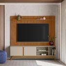 Rack com Painel Ripado para TV até 70 Polegadas MDF 201cmx194cm Pés em Madeira Maciça Genova 2.0 Istambul Branco Nature/Off White