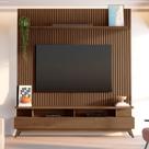 Rack com Painel Ripado para TV até 72 Polegadas 100% MDF 185,5cmx250cm Yucca CabeCasa MadeiraOriginals Marrom Cedro