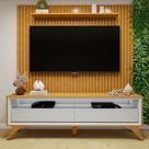 Rack com Painel Ripado para TV até 75 Polegadas 100% MDF 180cmx308,3cm Pés em Madeira Maciça Laqueado Paris