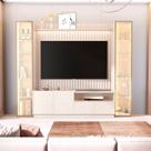 Rack com Painel Ripado para TV até 75 Polegadas com LED com Vidro Reflecta 100% MDF 259cmx219cm 2 Torre com Porta Vitoria Regia Yescasa