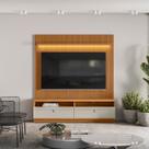 Rack com Painel Ripado para TV até 75 Polegadas com LED MDF 180cmx198cm 2 Nichos 2 Gavetas Ouro Preto