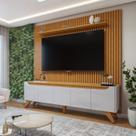Rack com Painel Ripado para TV até 75 Polegadas com LED MDF 228cmx310,5cm Pés em Madeira Maciça Sem Grécia Paris