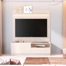Rack com Painel Ripado para TV até 75 Polegadas MDF 187cmx219cm Bancada Vitoria Regia Yescasa Bege Off White
