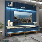 Rack Com Painel Ripado Para TV Até 85 Com Led Nobre 230 Com Pés Madeira Azul Royal - Gelius Móveis