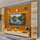 Rack com Painel Ripado para TV até 85 Polegadas com LED 100% MDF 304,8cmx224cm Rodízios Esp Nobre Clean Requinte Luminare