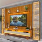 Rack com Painel Ripado para TV até 85 Polegadas com LED 100% MDF 304,8cmx237cm Pés em Madeira Maciça Mad Esp Nobre Clean Requinte Luminare
