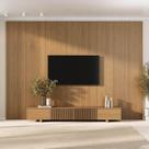 Rack com Painel Ripado para TV até 86 Polegadas 320cmx250cm Aruá CabeCasa MadeiraOriginals Marrom Jatobá