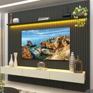 Rack com Painel Ripado para TV até 90 Polegadas com LED 100% MDF 228,8cmx250cm 3 Gavetas
