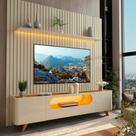Rack com Painel Ripado para TV até 90 Polegadas com LED 100% MDF 228,8cmx310cm Pés em Madeira Maciça 1 Gaveta 2 Portas 1 Prateleira Nobre