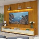 Rack com Painel Ripado para TV até 90 Polegadas com LED 100% MDF 260cmx250cm 3 Gavetas com Rodízios Nobre Requinte