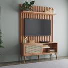 Rack com Painel Ripado Retrô para TV até 55 Polegadas 100% MDF 139cmx197cm Porta Telada Marrom Freijó Rack com Painel Ripado Retrô para TV até 55 Polegadas 100% MDF 139cmx197cm Porta Telada Marrom Freijó