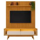 Rack com Painel Roma 180cm com Prateleira e Led 2 Gavetas Ripado Rv Móveis Cor Cinamomo Off White