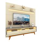Rack com Painel Royal/Requinte 2.2 C/Pés Madeira Off White com Cinza - Gelius Móveis
