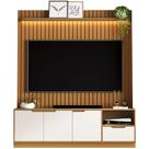 Rack com Painel Tucuma Ripado 1.8 com Prateleira e Led 3 Portas 1 Gaveta Jb Bechara Cor Nature Off White