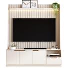 Rack com Painel Tucuma Ripado 1.8 com Prateleira e Led 3 Portas 1 Gaveta Jb Bechara Cor Off White Rack com Painel Tucuma Ripado 1.8 com Prateleira e Led 3 Portas 1 Gaveta Jb Bechara Cor Off White