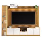 Rack com Painel Tucuma Ripado 2.3 com Prateleira 1 Torre e Led 5 Portas 1 Gaveta Jb Bechara Cor Nature Off White Rack com Painel Tucuma Ripado 2.3 com Prateleira 1 Torre e Led 5 Portas 1 Gaveta Jb Bechara Cor Nature Off White