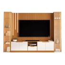 Rack com Painel Tucuma Ripado 2.3 Sem Prateleira 2 Torres com Led Cascata 6 Portas 1 Gaveta Jb Bechara Cor Nature Off White Rack com Painel Tucuma Ripado 2.3 Sem Prateleira 2 Torres com Led Cascata 6 Portas 1 Gaveta Jb Bechara Cor Nature Off White