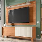 Rack com Painel Tv até 65 Polegadas 190cmx179,2cm e Acabamento Microripado 2 Portas de Correr Flora Marrom Freijo/Off White Rack com Painel Tv até 65 Polegadas 190cmx179,2cm e Acabamento Microripado 2 Portas de Correr Flora Marrom Freijo/Off White