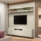 Rack com Prateleira Suspensa 240cm e Painel Ripado 100% MDF Rack com Prateleira Suspensa 240cm e Painel Ripado 100% MDF