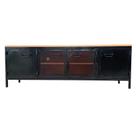 Rack de Madeira com 4 Portas de Chapas de Ferro Modelo Industrial Cores Preto e Canela