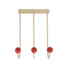 Rack de parede de 3 ganchos com bolas vermelhas, ferro, bege, 24x11x37cm Rack de parede de 3 ganchos com bolas vermelhas, ferro, bege, 24x11x37cm