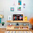Rack de TV Industrial de Ferro e Madeira Style Square 2 Nichos e 1 Nicho Gaveta Natural e Branco