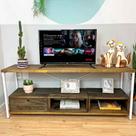 Rack de TV Industrial de Ferro e Madeira Style Square 2 Nichos e 1 Nicho Gaveta Tabaco e Branco