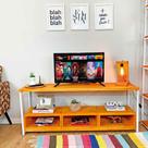 Rack de TV Industrial de Ferro e Madeira Style Square 3 Nichos Uno Carvalho e Branco