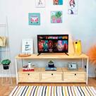 Rack de TV Industrial de Ferro e Madeira Style Square 3 Nichos Uno com Gaveta Natural e Branco