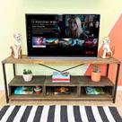 Rack de TV Industrial de Ferro e Madeira Style Square 3 Nichos Uno Tabaco e Preto
