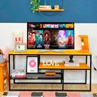 Rack de TV Style Industrial de Ferro e Madeira Carvalho e Preto