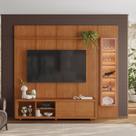 Rack e Painel para Tv até 75 Polegadas 232cm X 250cm com Cristaleira Led 100% Mdf Delux Marrom Naturalle Rack e Painel para Tv até 75 Polegadas 232cm X 250cm com Cristaleira Led 100% Mdf Delux Marrom Naturalle