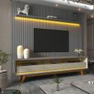 Rack E Painel Ripado Para TV Até 85 Led Nobre 230 Com Pés Cinza/Off White - Gelius
