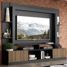 Rack Estante c/ Painel e Suporte TV 65" e 2 portas Oslo Multimóveis Preto/Madeirado