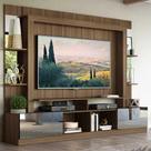 Rack Estante c/ Painel TV 65" e Espelho Oslo Multimóveis Madeirado/Preto