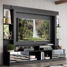 Rack Estante c/ Painel TV 65" e Espelho Oslo Multimóveis Preto/Branco
