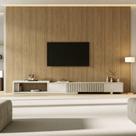 Rack Extensível Ripado com Painel TV 86 Polegadas 360x250cm Aruá CabeCasa MadeiraOriginals Marrom/Offwhite