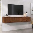 Rack Flutuante 175 cm TV 75 Madeira 2 Portas 2 Gavetas Castanho Simona