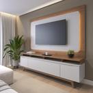 Rack Flynt com Painel Oslo para TV até 75” 3 Portas 219 cm - Canella c/ Off White Fosco Rack Flynt com Painel Oslo para TV até 75” 3 Portas 219 cm - Canella c/ Off White Fosco