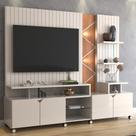 Rack Lukaliam Móveis C/ Painel Para Tv Até 55 Led Frisado 2,10m Off White Perolizado com Jequitiba