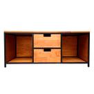 Rack Modelo Industrial com Duas Gavetas e Dois Nichos - Metalon em Preto e Madeira Pinus Tonalidade Castanheira