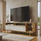 Rack Orgânico 100% MDF 180cm Pés em Madeira Maciça 75” Bege Carvalho/Panna