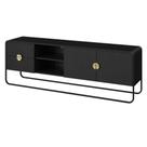 Rack Orgânico Luna Artesano 180 cm (larg) em MDP Nero Duas Gavetas Base Metal Preto