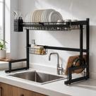 Rack Organizador Pia Cozinha Vertical Ferro Resistente 2 Andares Cesta Limpeza E Porta Tigelas Luxo
